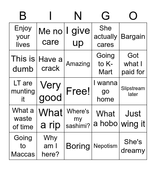 Lee Bingo Card