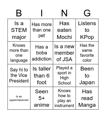 Ice Breaker Bingo Card