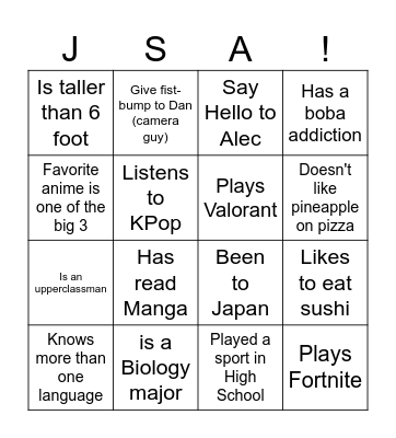 Icebreaker Bingo Card