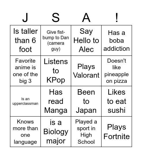 Icebreaker Bingo Card