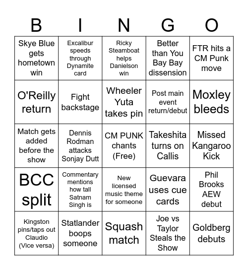 All Out Bingo Card