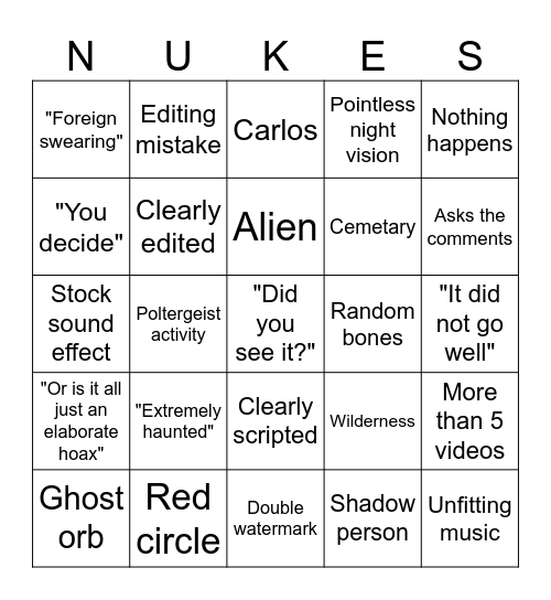 Nuke's Top 5 Bingo Card