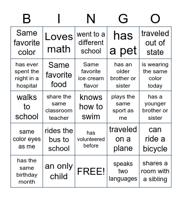 Getting to Know You Bingo Card