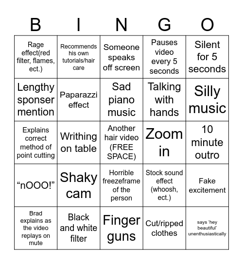 Brad Mondo Bingo Card