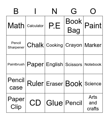 School Bingo Card