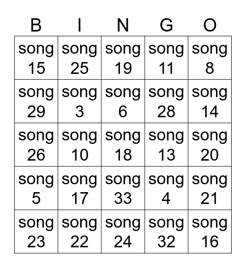 St Gerald Music Bingo Card