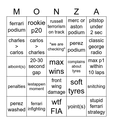 MONZA GP 2023 BINGO Card