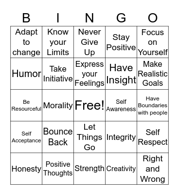 RESILIENCY Bingo Card