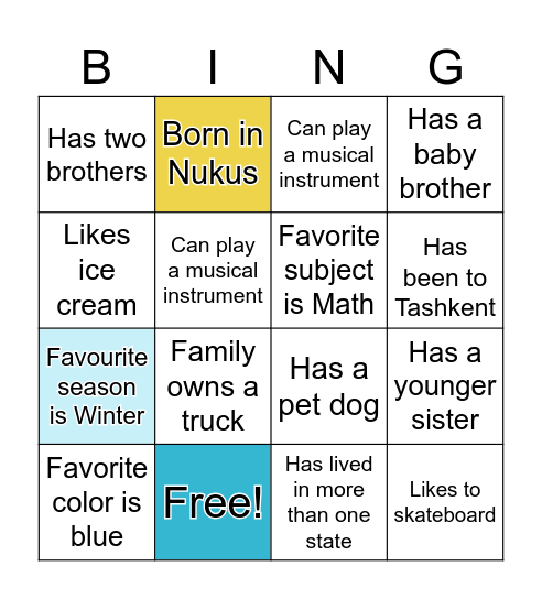 Classmate Bingo Card