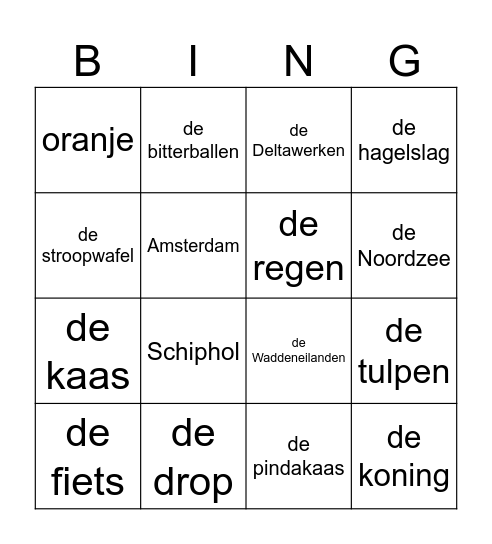Nederland-bingo Card