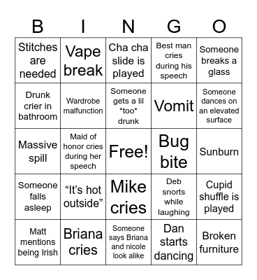 Wedding Bingo Card