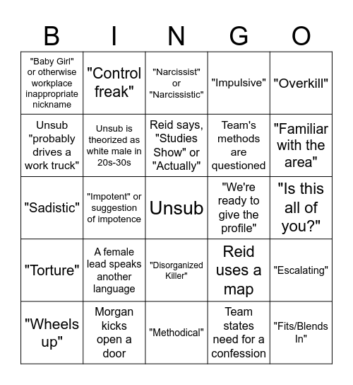 Crim Bingo Card