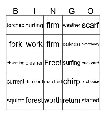 Bossy R BINGO Card