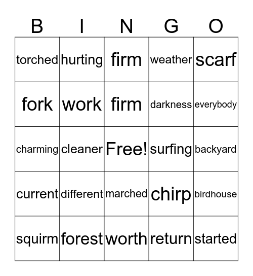 Bossy R BINGO Card