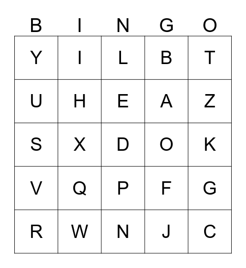 UPPER CASE LETTERS Bingo Card
