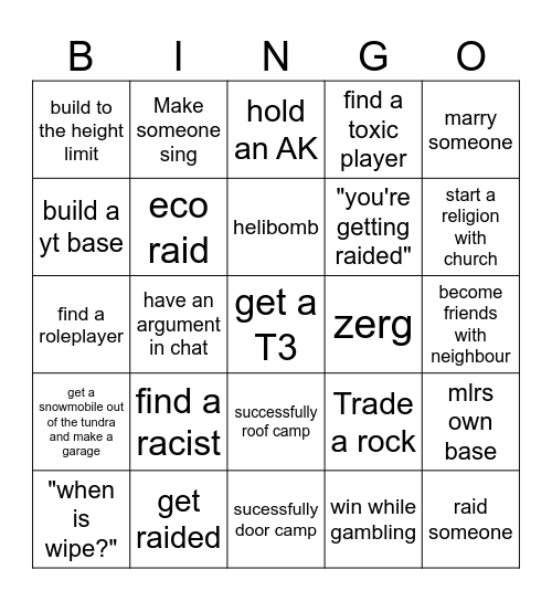 Rust Bingo Card