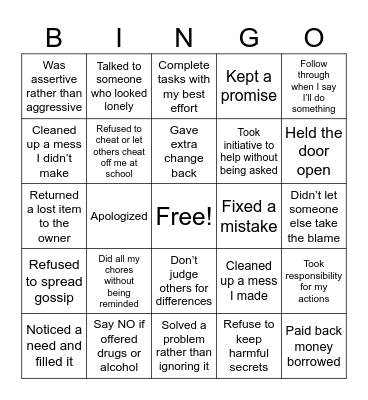 Integrity Bingo Card