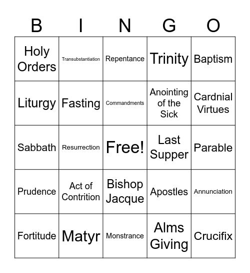 Catechism Bingo Card