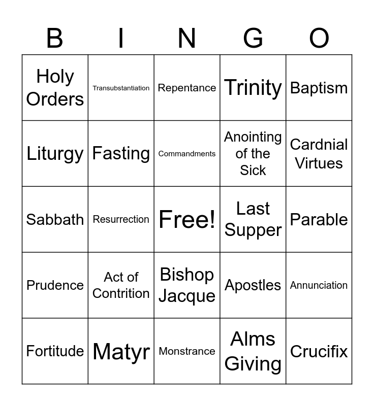 Catechism Bingo Card