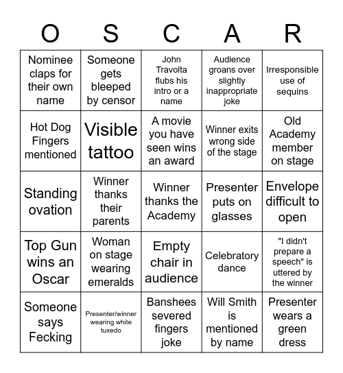 Oscar Night Bingo Card