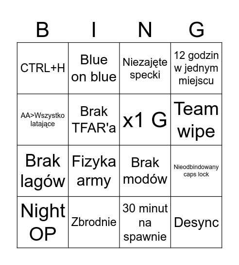 Jasna Arma 3 Bingo Card