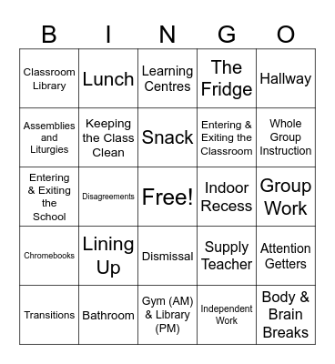 Miss Hodgins’ Rules & Routines Bingo Card