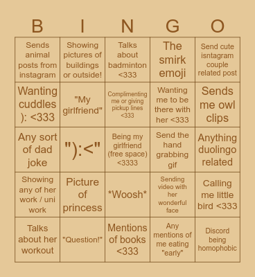 Girlfriend bingo <333 Bingo Card