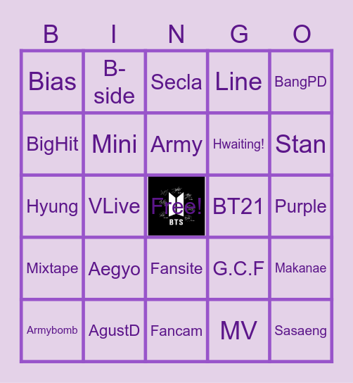 BTS Words Bingo Card