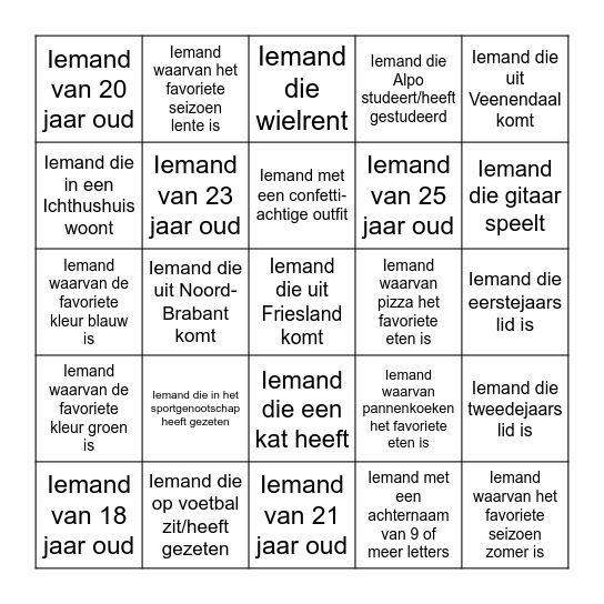 Bingo Kennismakingsavond Bingo Card