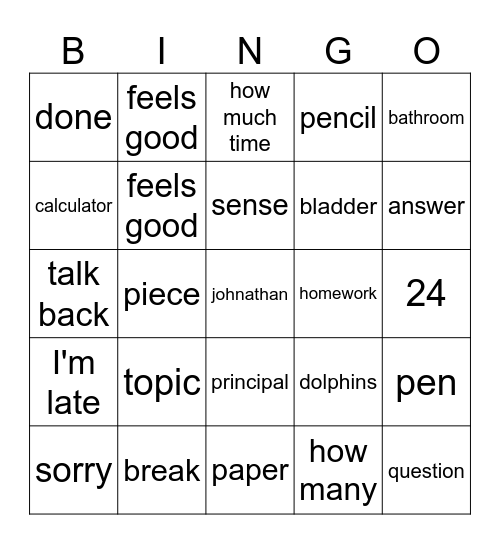 12 types of people in class Bingo Card