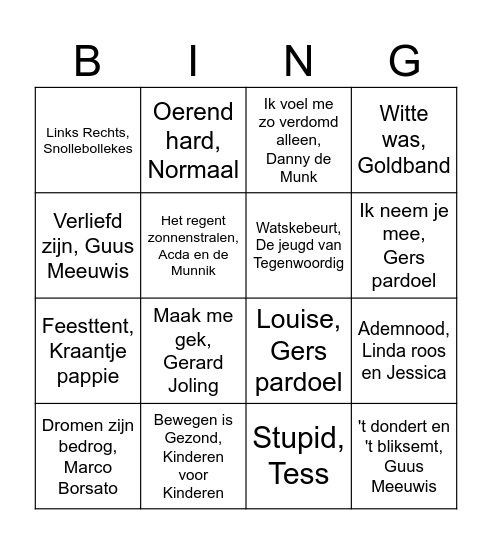 Muziek Bingo! Bingo Card