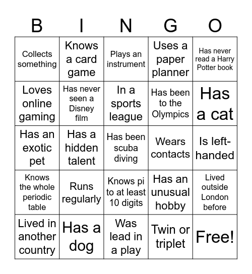 Untitled Bingo Card