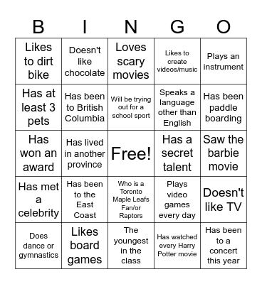 Get to Know Your Peers! Bingo Card