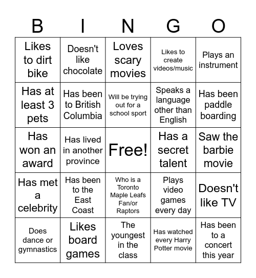 Get to Know Your Peers! Bingo Card