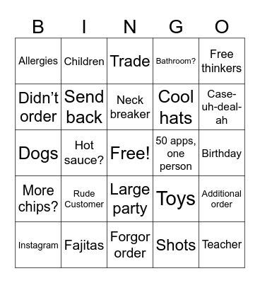 Customer Bingo Card