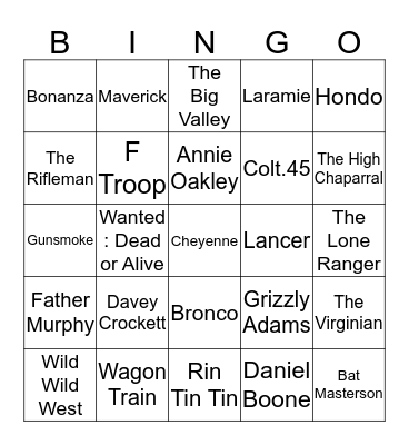 Wild West BINGO Card