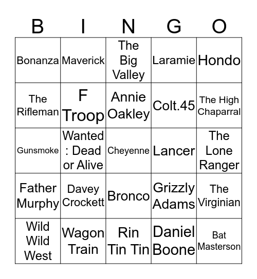 Wild West BINGO Card