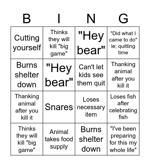 Alone Bingo Card