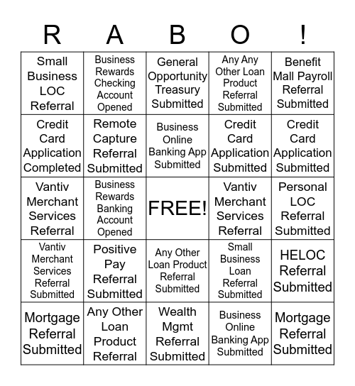 Rabobank Bingo Card