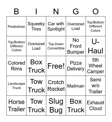 Roundabout Bingo Card