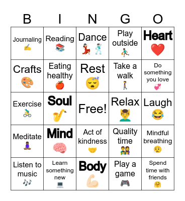 Healthy Body/Mind Bingo Card