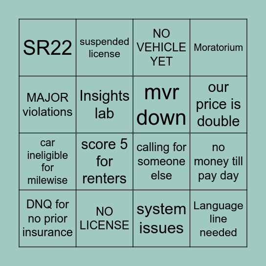 WORD BINGO Card