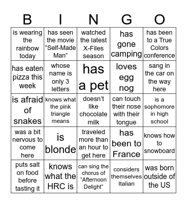 Family Fun Weekend Bingo Card