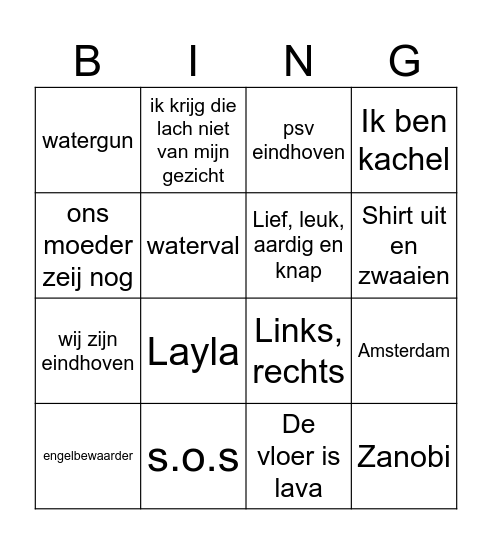 muziekbingo vrienden Bingo Card