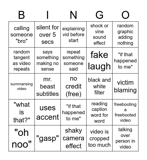 SSsniperwolf Bingo Card