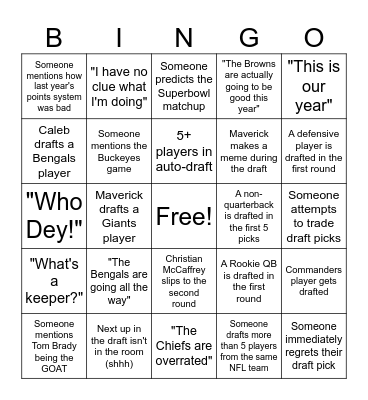 Fantasy Football Bingo 2023 Bingo Card