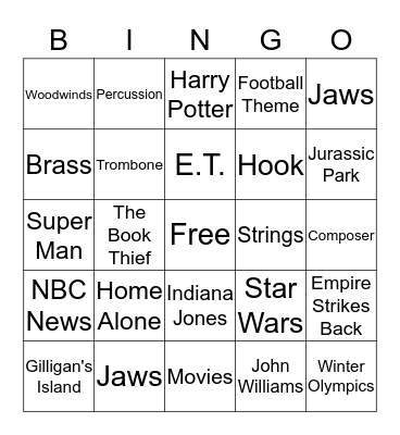 John Williams Bingo Card