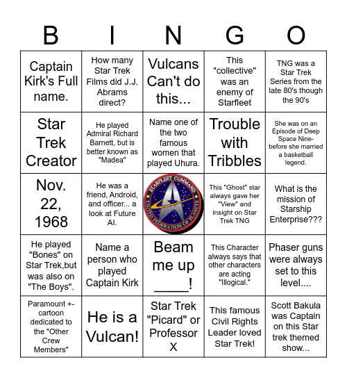 Star Trek Bingo Card