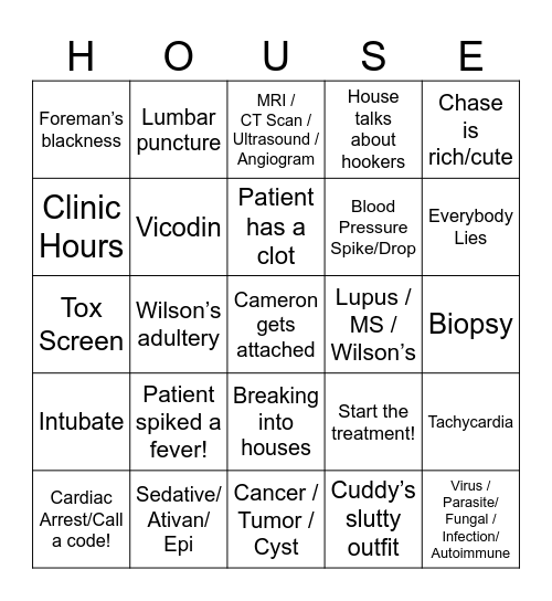 House Bingo Card