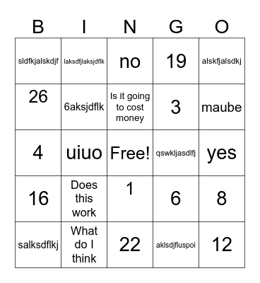 Testing Bingo Card